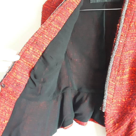 ZARA / L / Women's Tweed Studded Beaded Neckline Peplum Open Blazer Jacket 🌙 - Picture 7 of 11